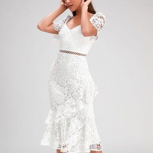 Briarwood White Lace Ruffled Midi Dress.  SZ XS